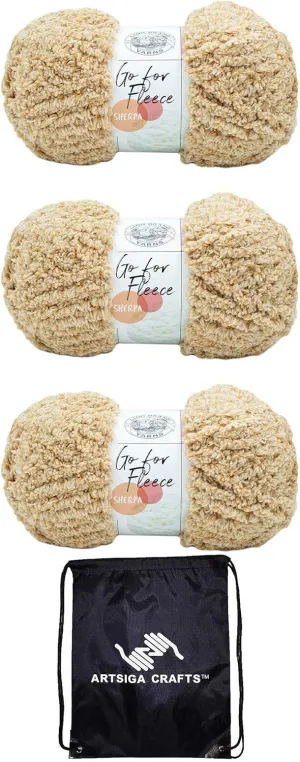 Lion Brand Go for Fleece Sherpa Honey 937-158 (3-Skeins - Same Dye Lot) Jumbo #7 Polyester Yarn for Crocheting and Knitting with Project Bag