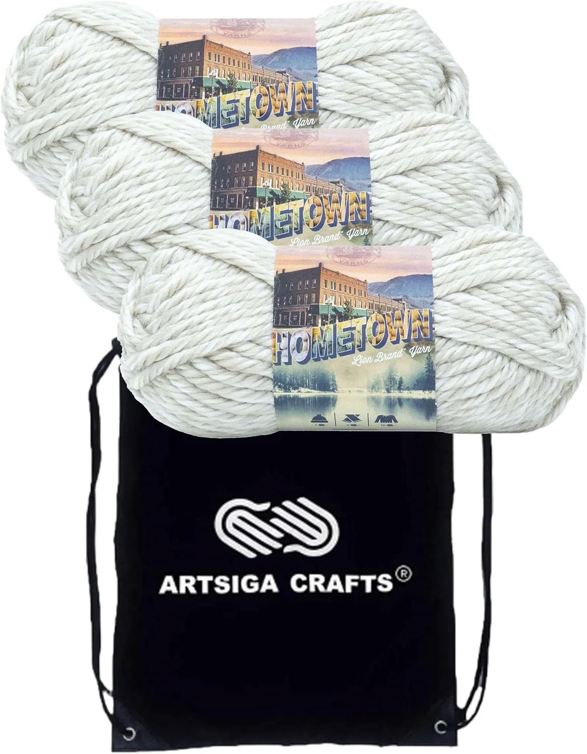 Lion Brand Hometown Catskills Corner 135-238 (3-Skeins - Same Dye Lot) #6 S Bulky Acrylic Yarn for Crocheting and Knitting with Project Bag
