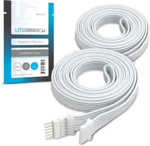 Litcessory Extension Cable for Philips Hue/Solo Lightstrip (3.3ft, 2 Pack, White - Micro 6-PIN V4 / Solo Lightstrip)