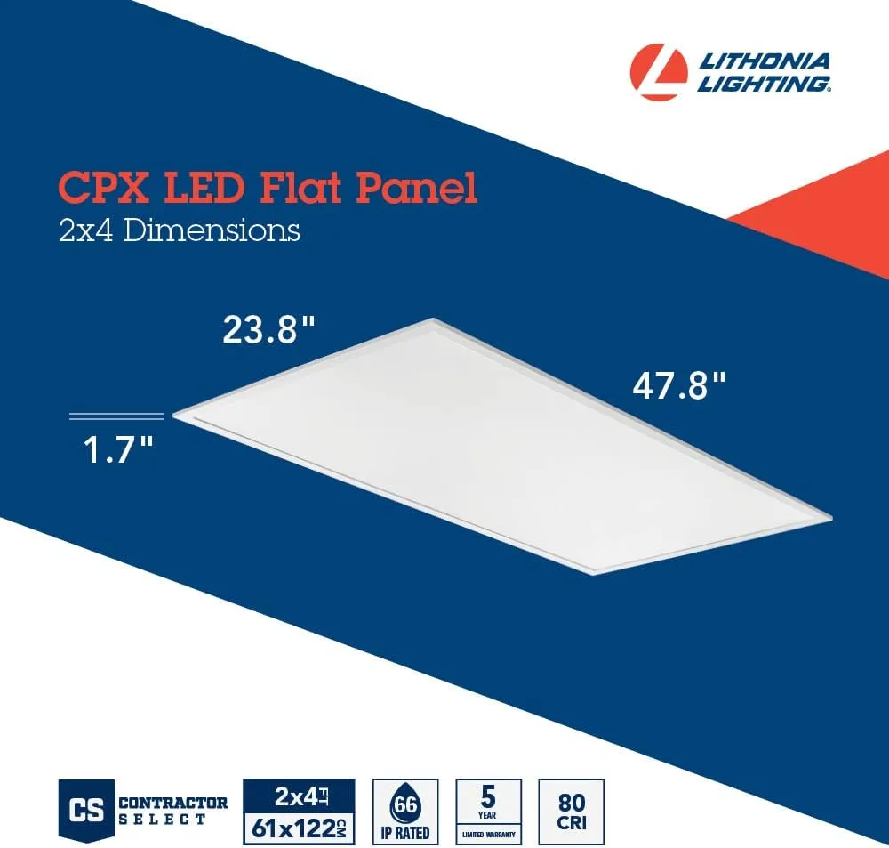Lithonia Lighting CPX 2x4 LED Flat Panel Light, 2 Ft. x 4 Ft. LED Light Panel, Ceiling Lighting Fixture, 4000/5000/6000 Adjustable Lumens, 3500K/4000K/5000K Switchable CCT, Smooth Satin Lens, White