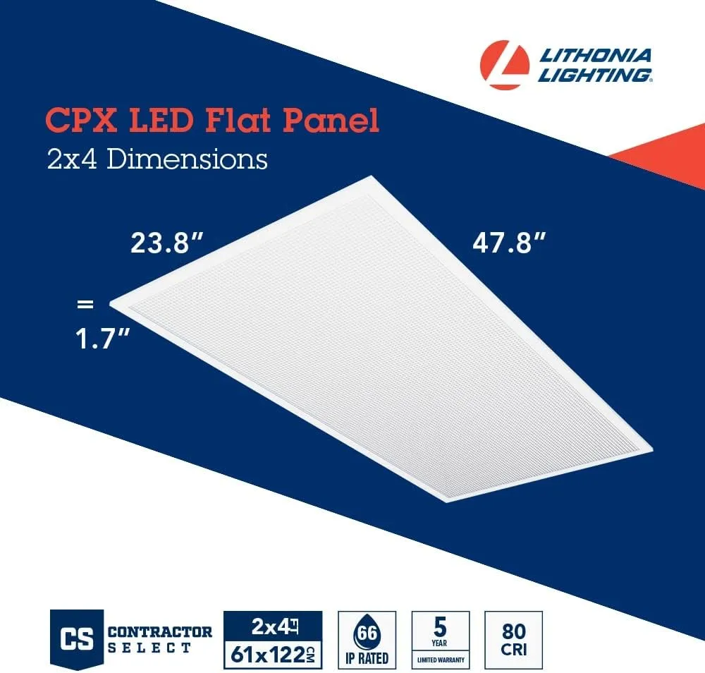 Lithonia Lighting CPX 2x4 LED Flat Panel Light, 2 ft. x 4 ft. LED Light Panel, Ceiling Lighting Fixture for Shop Lighting, 4000 Lumens, 4000K Cool White, A12 Prismatic Lens, White