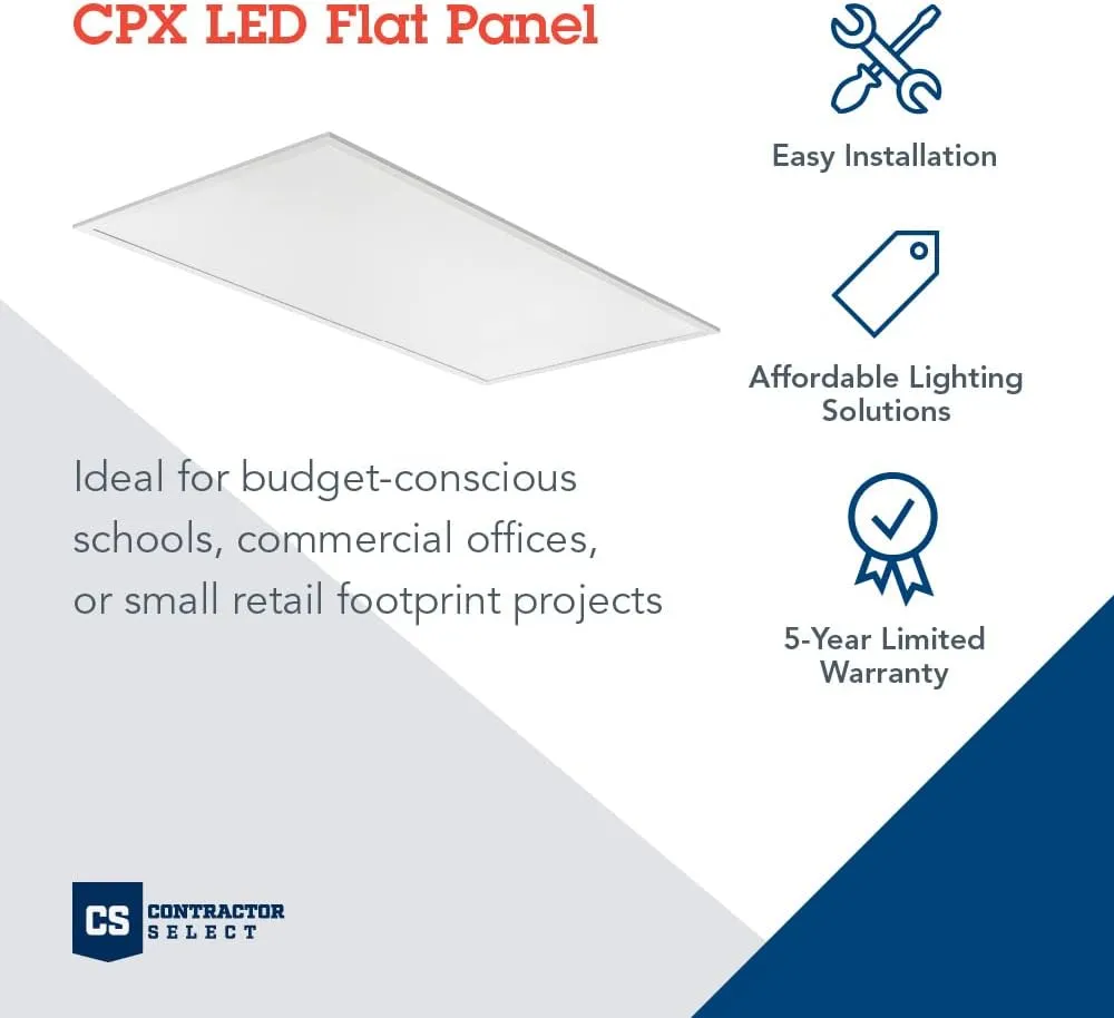 Lithonia Lighting CPX 2x4 LED Flat Panel Light, 2 ft. x 4 ft. LED Light Panel, Ceiling Lighting Fixture for Shop Lighting, 4000 Lumens, 4000K Cool White, A12 Prismatic Lens, White