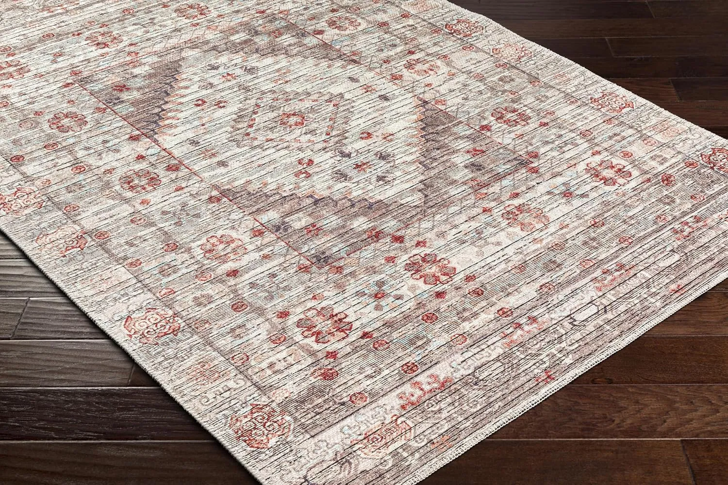 Livabliss Nolita Vintage Washable Area Rug, 9'10" x 13', Red/Tan, (10' x 13')