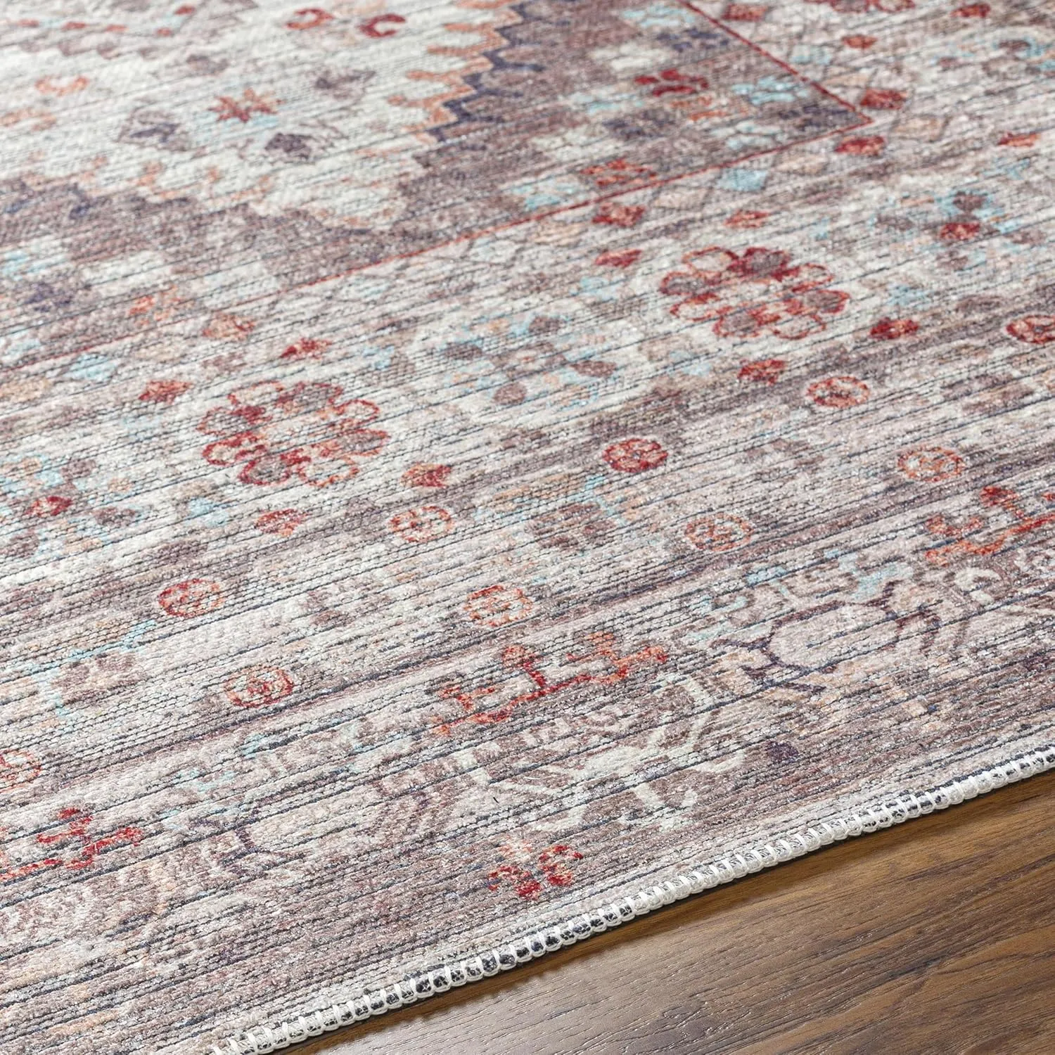 Livabliss Nolita Vintage Washable Area Rug, 9'10" x 13', Red/Tan, (10' x 13')