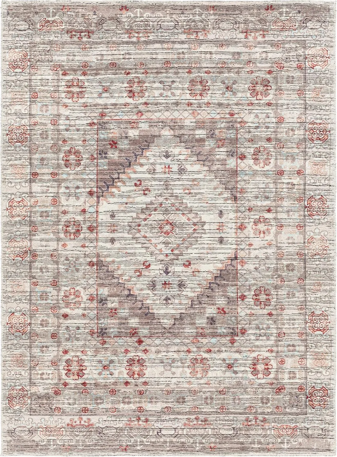 Livabliss Nolita Vintage Washable Area Rug, 9'10" x 13', Red/Tan, (10' x 13')
