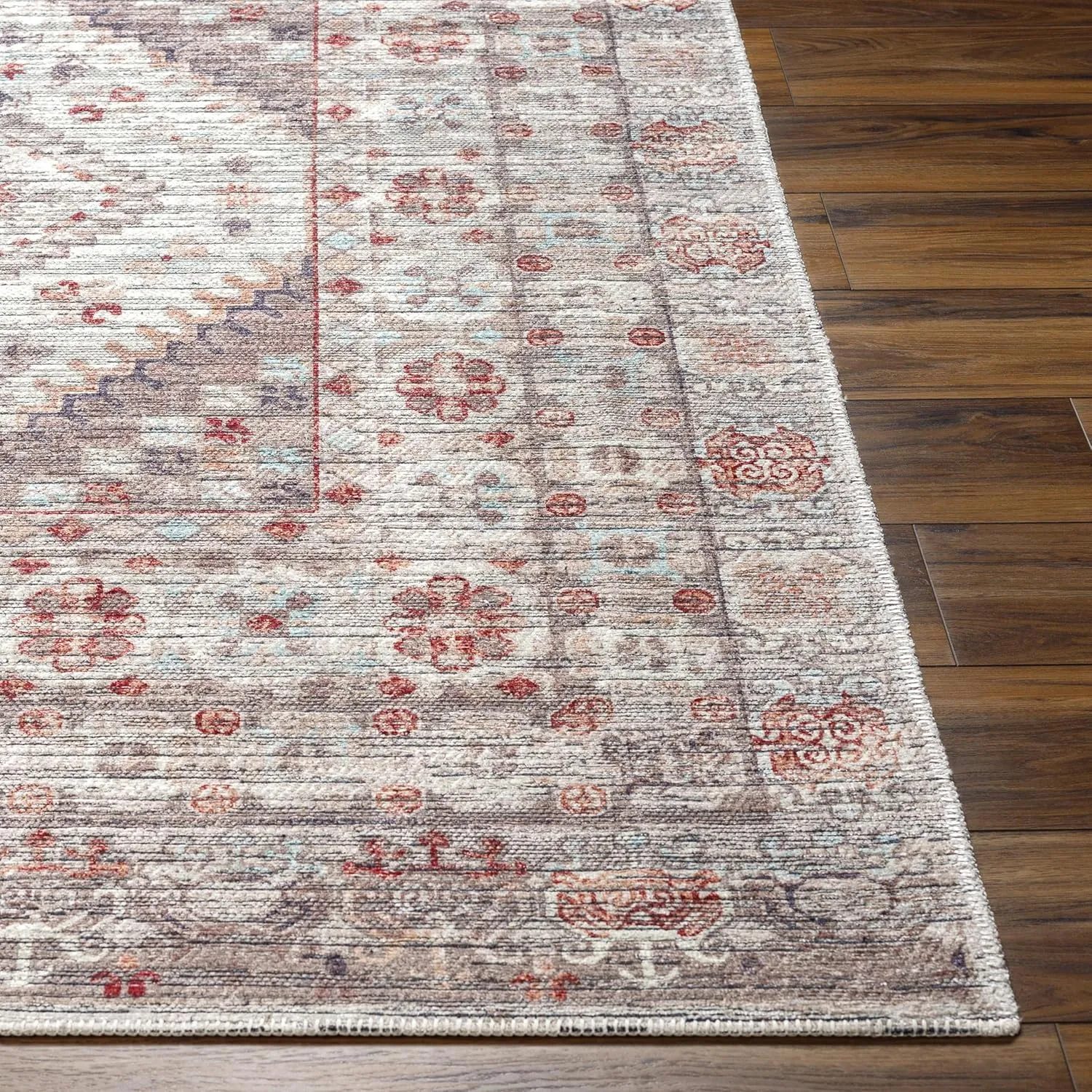 Livabliss Nolita Vintage Washable Area Rug, 9'10" x 13', Red/Tan, (10' x 13')