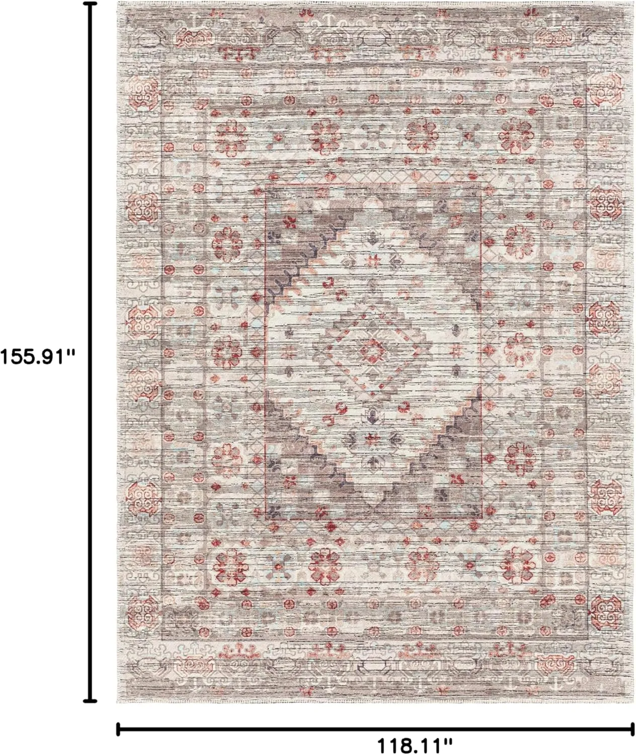 Livabliss Nolita Vintage Washable Area Rug, 9'10" x 13', Red/Tan, (10' x 13')