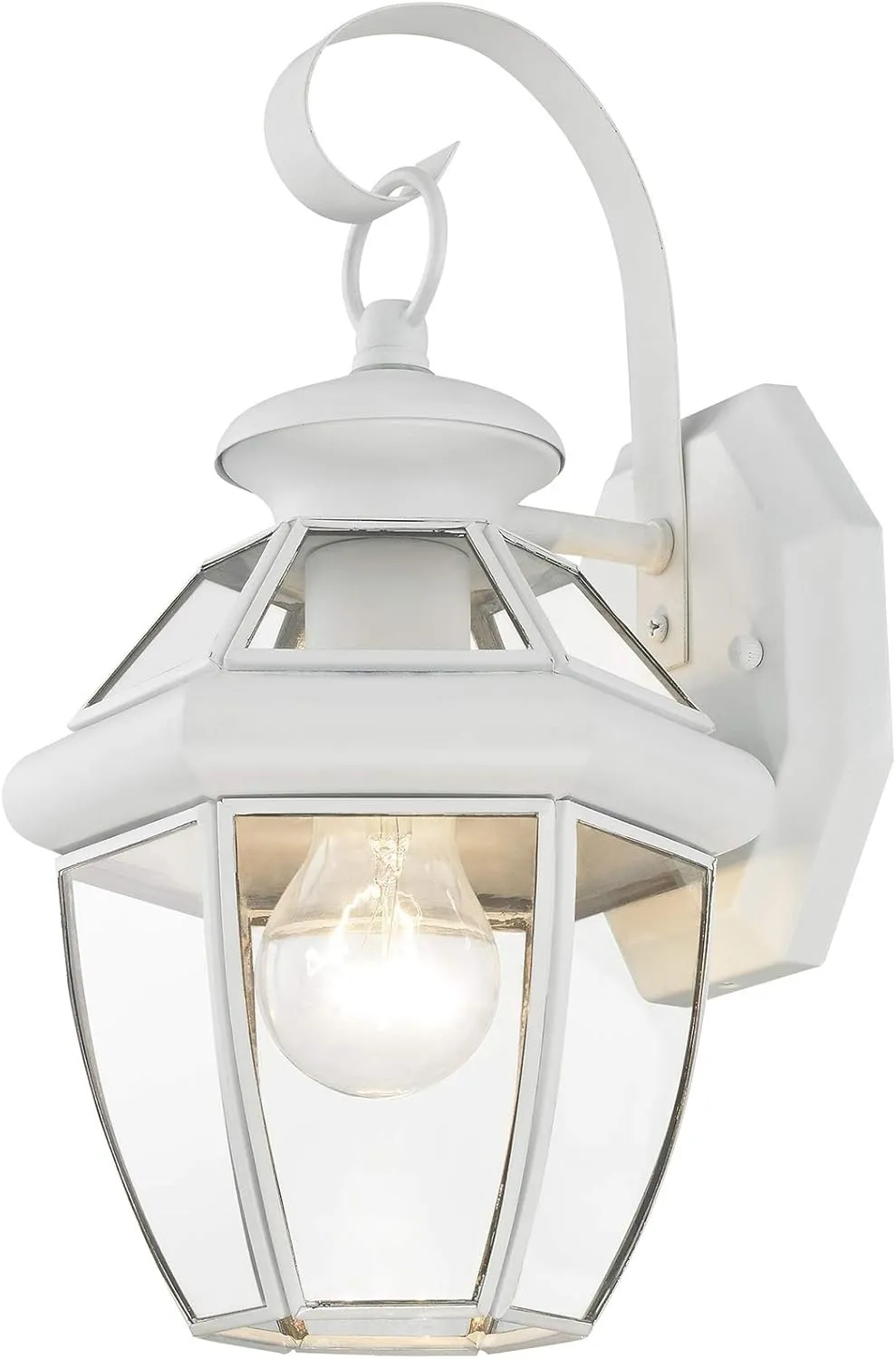 Livex Lighting 2051-03 Monterey 1 Light Outdoor White Finish Solid Brass Wall Lantern with Clear Beveled Glass