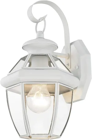 Livex Lighting 2051-03 Monterey 1 Light Outdoor White Finish Solid Brass Wall Lantern with Clear Beveled Glass