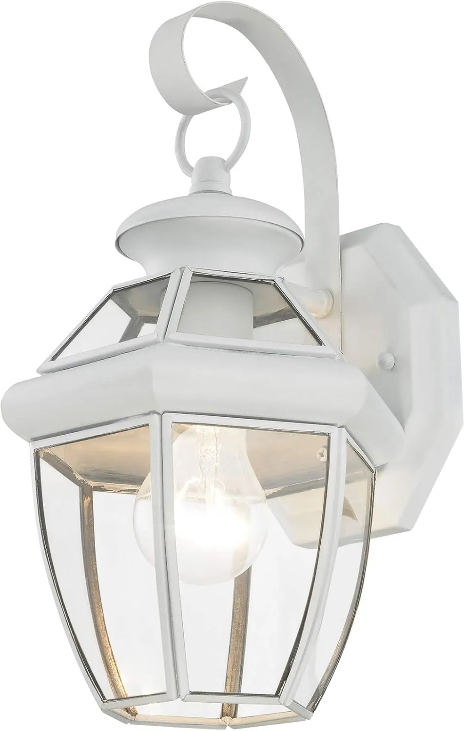 Livex Lighting 2051-03 Monterey 1 Light Outdoor White Finish Solid Brass Wall Lantern with Clear Beveled Glass