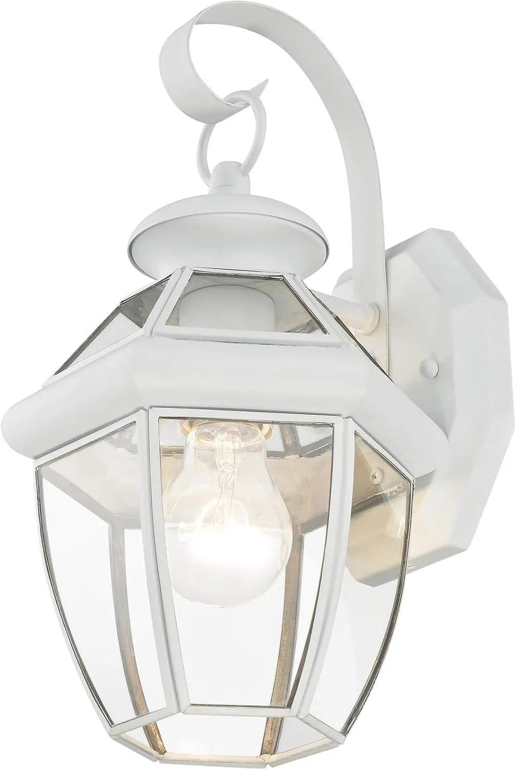 Livex Lighting 2051-03 Monterey 1 Light Outdoor White Finish Solid Brass Wall Lantern with Clear Beveled Glass