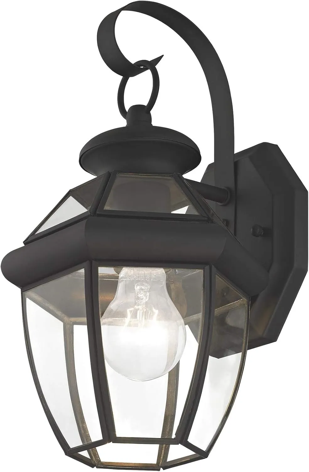 Livex Lighting 2051-04 Monterey 1 Light Outdoor Black Finish Solid Brass Wall Lantern with Clear Beveled Glass