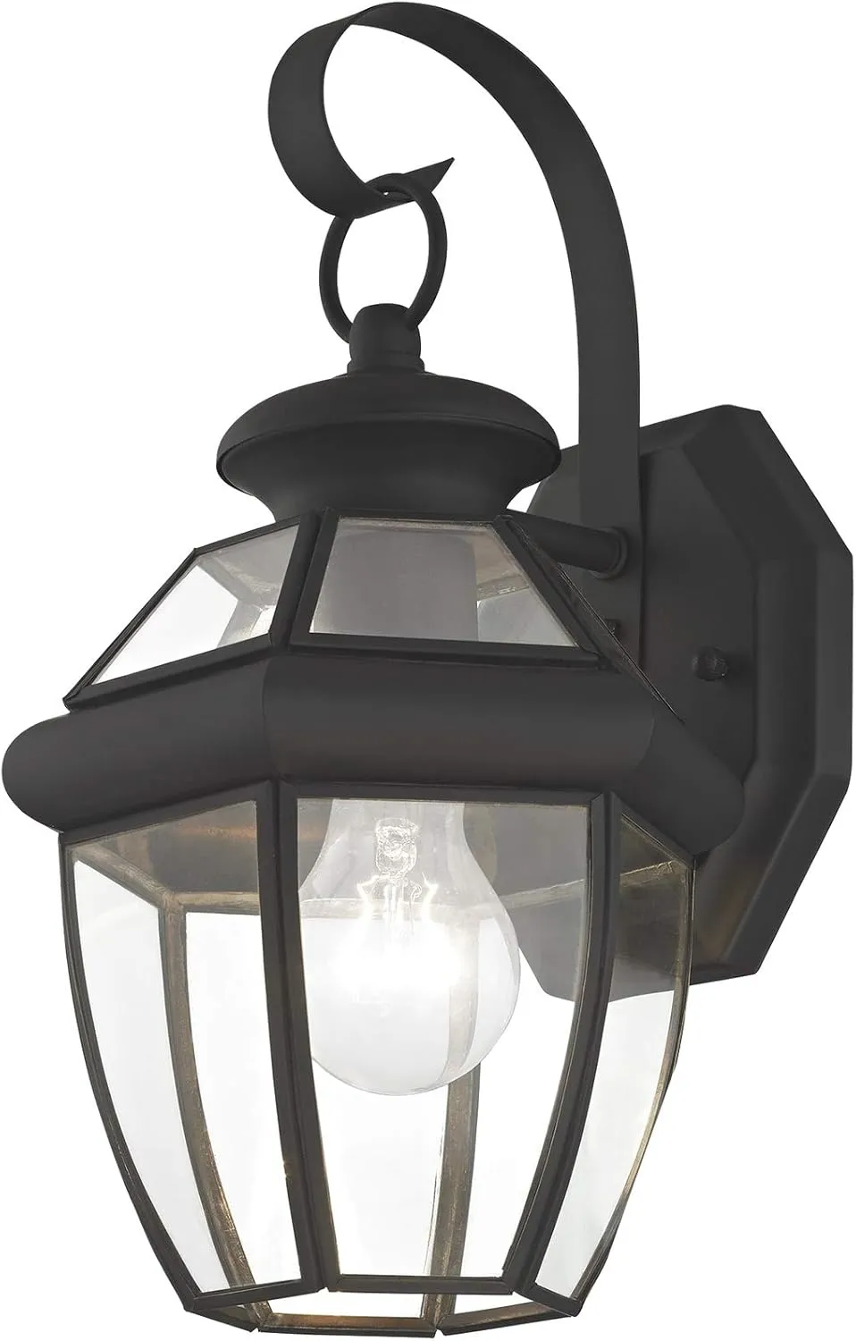 Livex Lighting 2051-04 Monterey 1 Light Outdoor Black Finish Solid Brass Wall Lantern with Clear Beveled Glass
