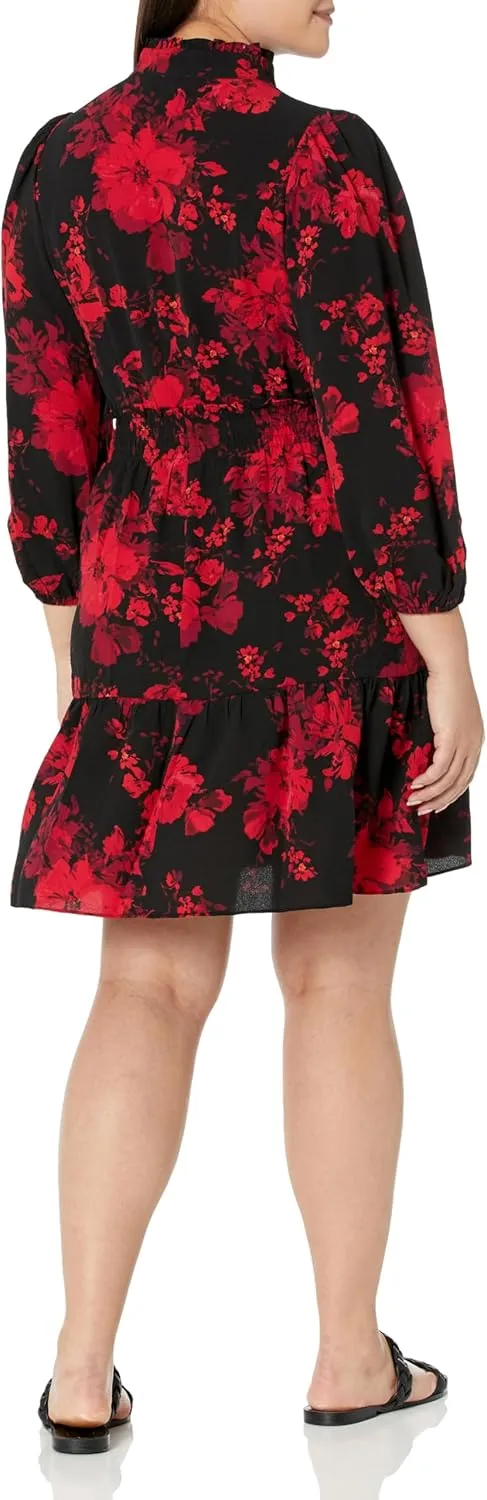 London Times Women's Dress Easy Feminine Versatile Smocked Waist Ruffle Neckline