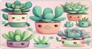 Lovely Succulent Plants Non-Slip Desk Pad,Mouse Pad,Waterproof PVC Desk Table Protector, Easy Clean Laptop Desk Writing Mat for Office Work/Home/Decor