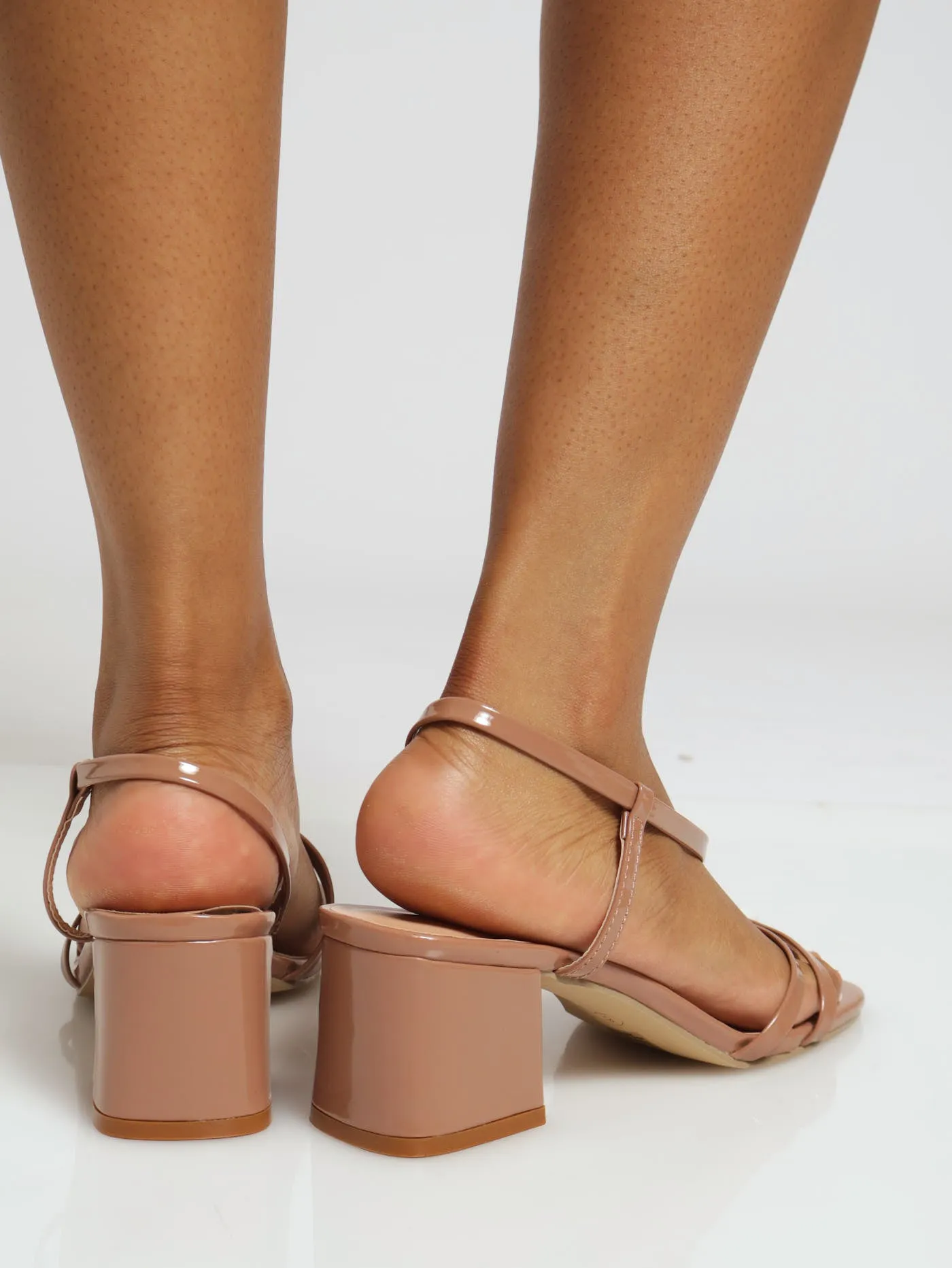 Low Block Asymmetrical Mule Heel With Ankle Strap - Taupe