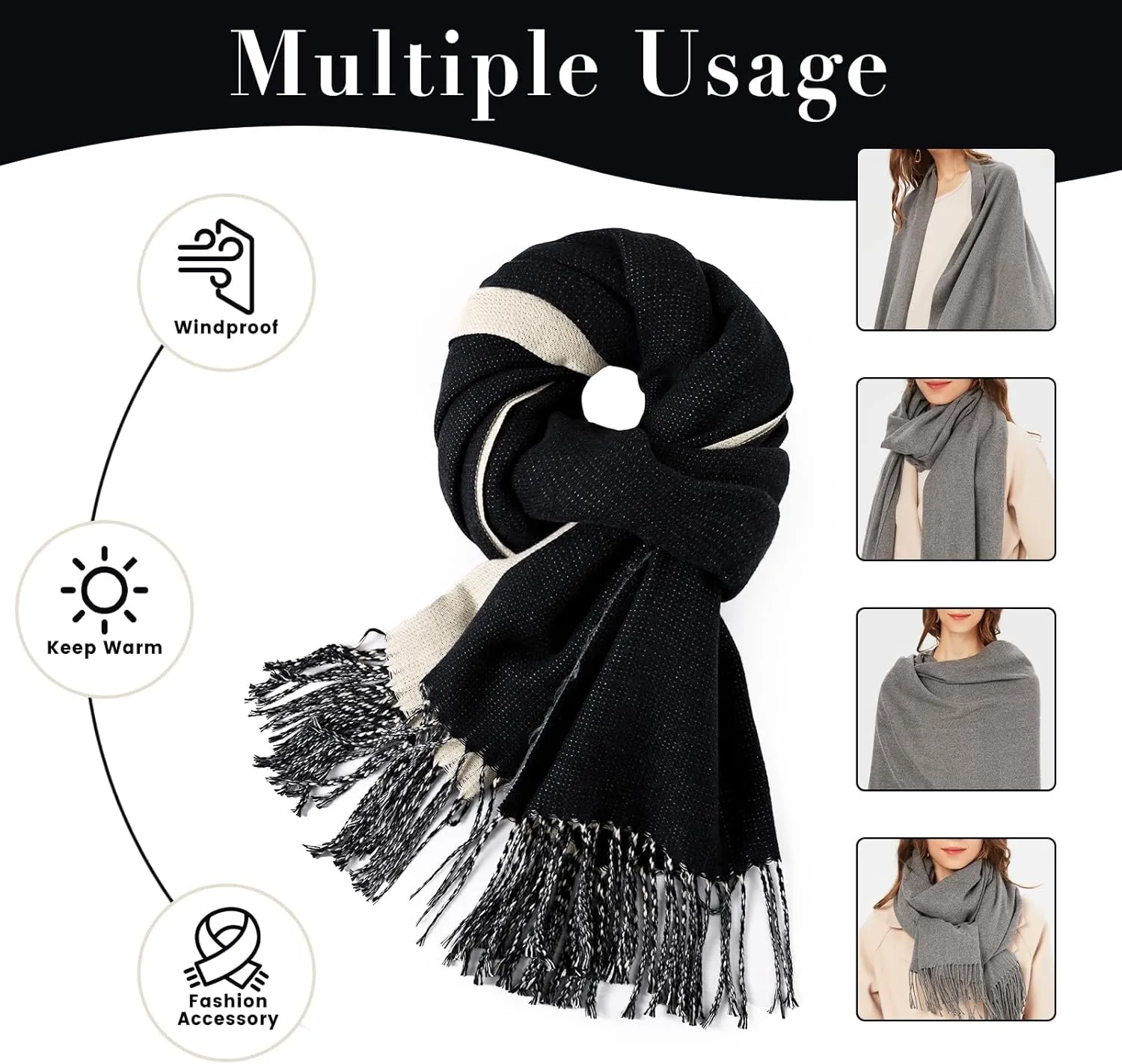 maamgic Womens Scarf Large Pashmina Shawls and Wraps Light Blanket Scarf for Evening Dress Warm Daily Travel Office