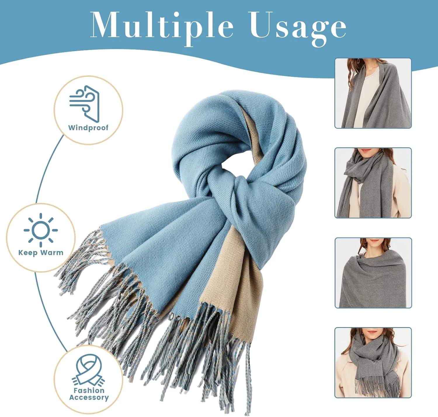 maamgic Womens Scarf Large Pashmina Shawls and Wraps Light Blanket Scarf for Evening Dress Warm Daily Travel Office