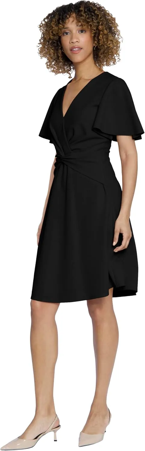 Maggy London Women's V-Neck Twist Waist Detail Crepe Dress