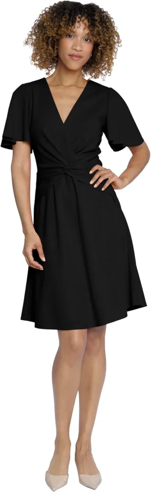 Maggy London Women's V-Neck Twist Waist Detail Crepe Dress
