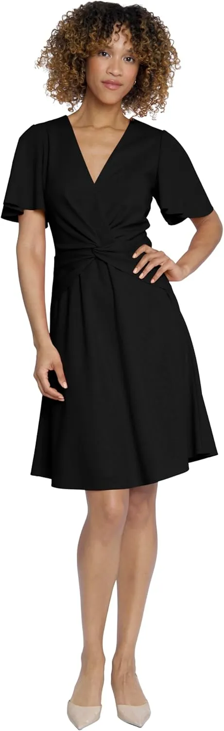 Maggy London Women's V-Neck Twist Waist Detail Crepe Dress