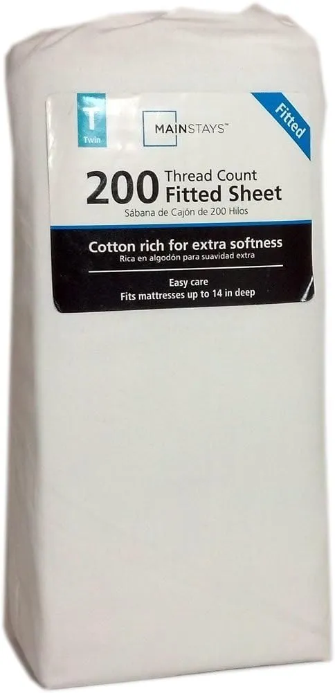 Mainstay 200 Thread Count Single Fitted or Flat Bed Sheet - Twin (Arctic White)