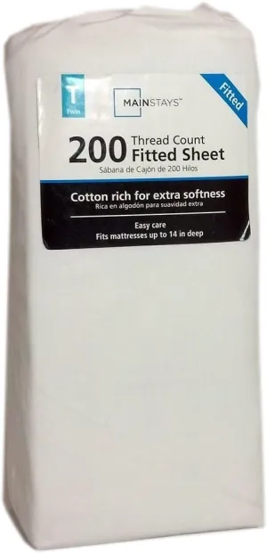 Mainstay 200 Thread Count Single Fitted or Flat Bed Sheet - Twin (Arctic White)