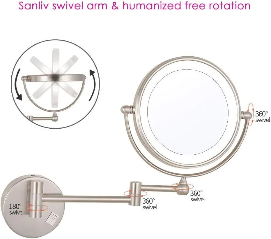 Makeup Mirror Wall Mounted, Round Makeup Mirror 360 Rotation, for Makeup, Shaving, Facial Care(Nickel)