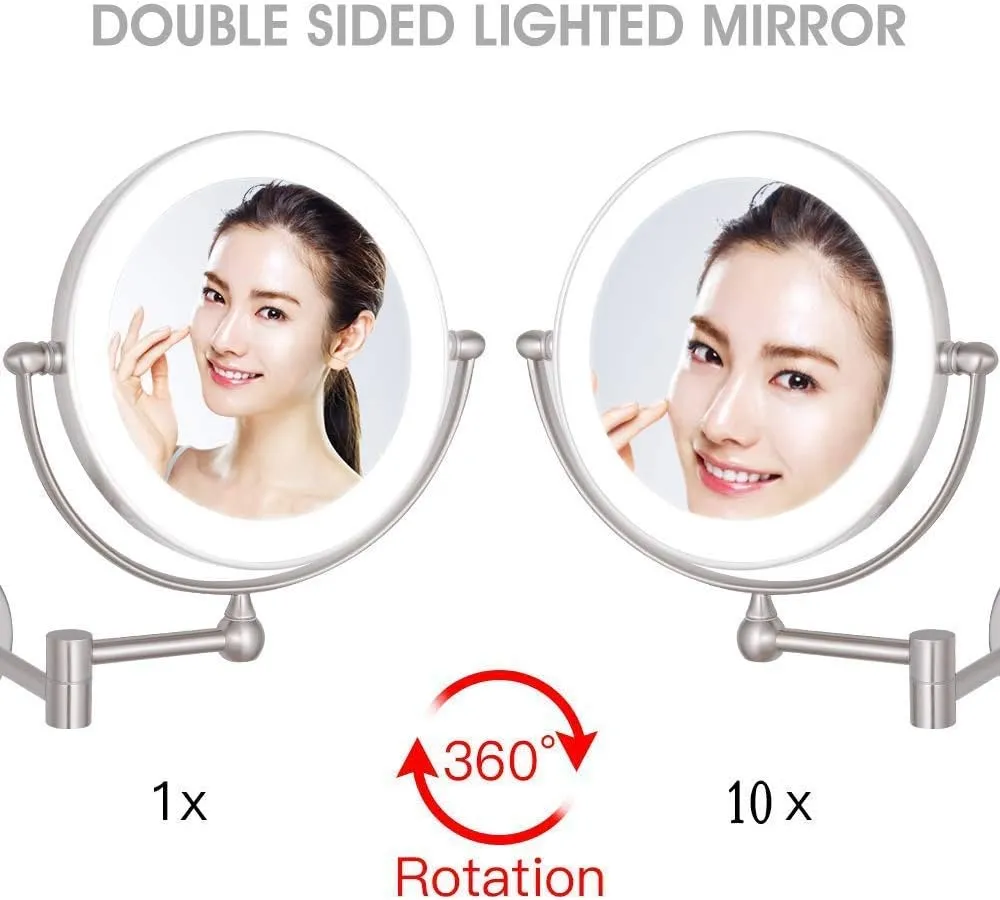 Makeup Mirror Wall Mounted, Round Makeup Mirror 360 Rotation, for Makeup, Shaving, Facial Care(Nickel)