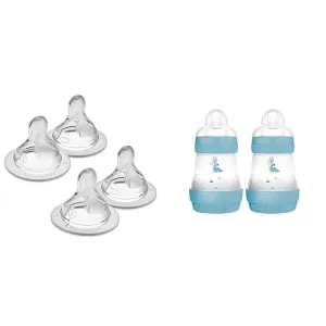MAM Bottle Nipples Mixed Flow Pack Level 3 & 4 with 2 Anti-Colic Baby Bottles, 5oz, Slow Flow Nipples, for Newborns & Older