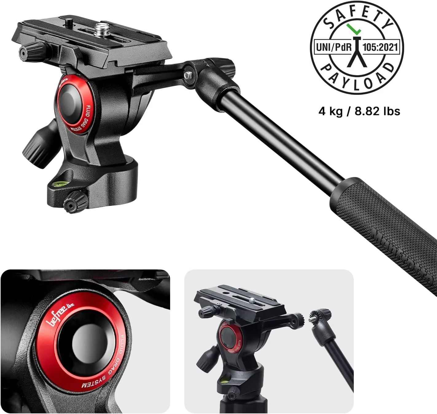 Manfrotto Befree Travel, Light Weight, Fluid Drag System Professional Video Tripod, Black (MVKBFRL-LIVEUS)