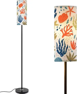 Marine flat hand drawn seamless pattern Seaweed corals starfish shells Modern Floor Lamp Minimalist Standing Lamps for Living Room LED Corner Lamp Remote Control Metal Pole Lamp for Bedroom, Reading