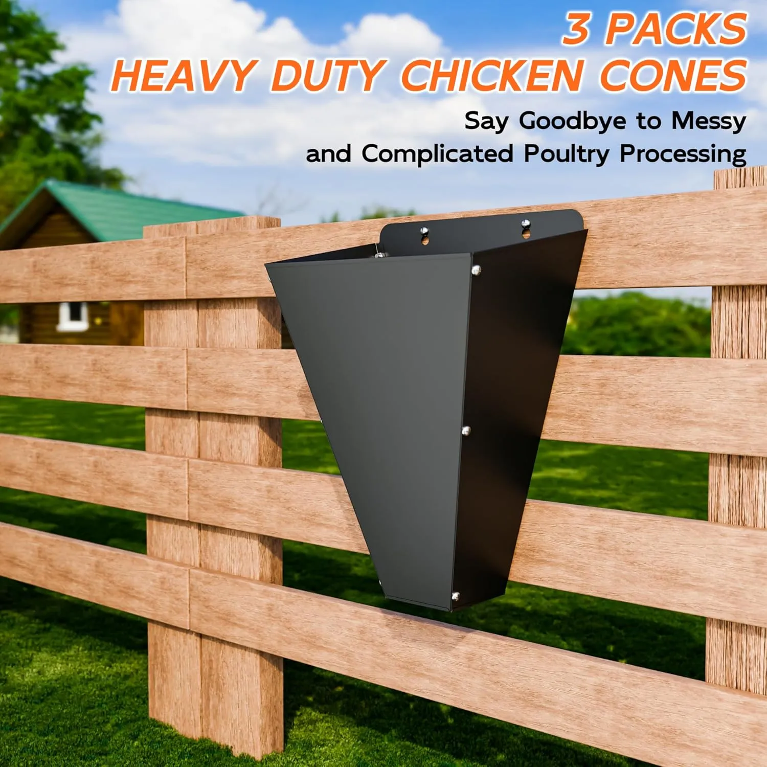Medium Size Chicken Cone, 3 Packs Heavy Duty Metal Poultry Restraining Cone with Flat Back Design, Chicken Processing Equipment for Broilers, Laying Hens and Turkeys up to 10 lbs (3 Pack- Medium Size)