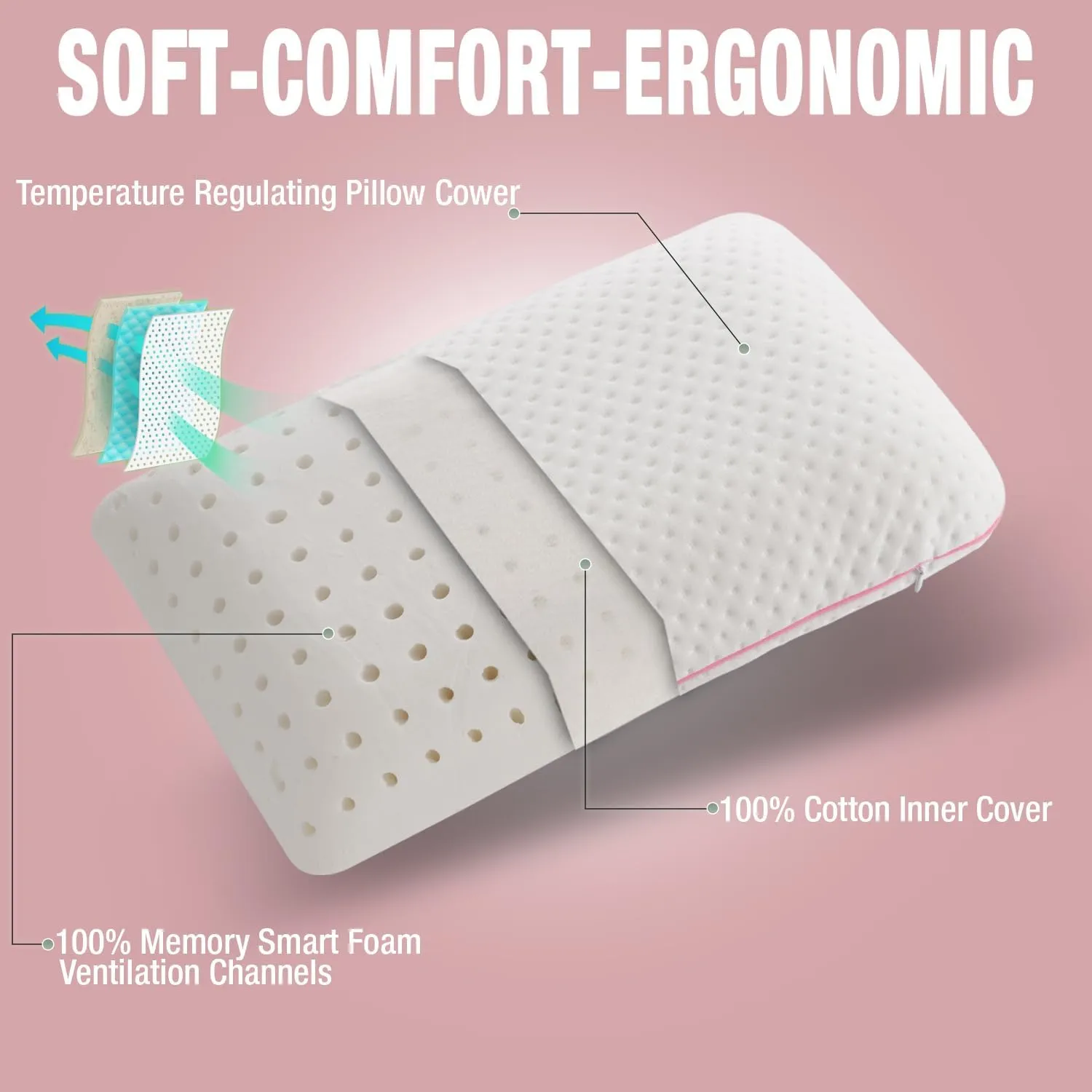 Memory Foam Pillow for Travel and Camping with Extra Cotton Cover – Easy to Carry Portable Bag (Pink)