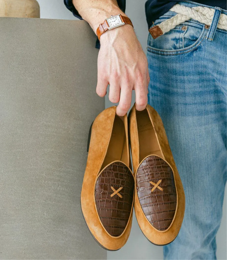 Men's Cognac Croc Milano Loafer From Del Toro Shoes