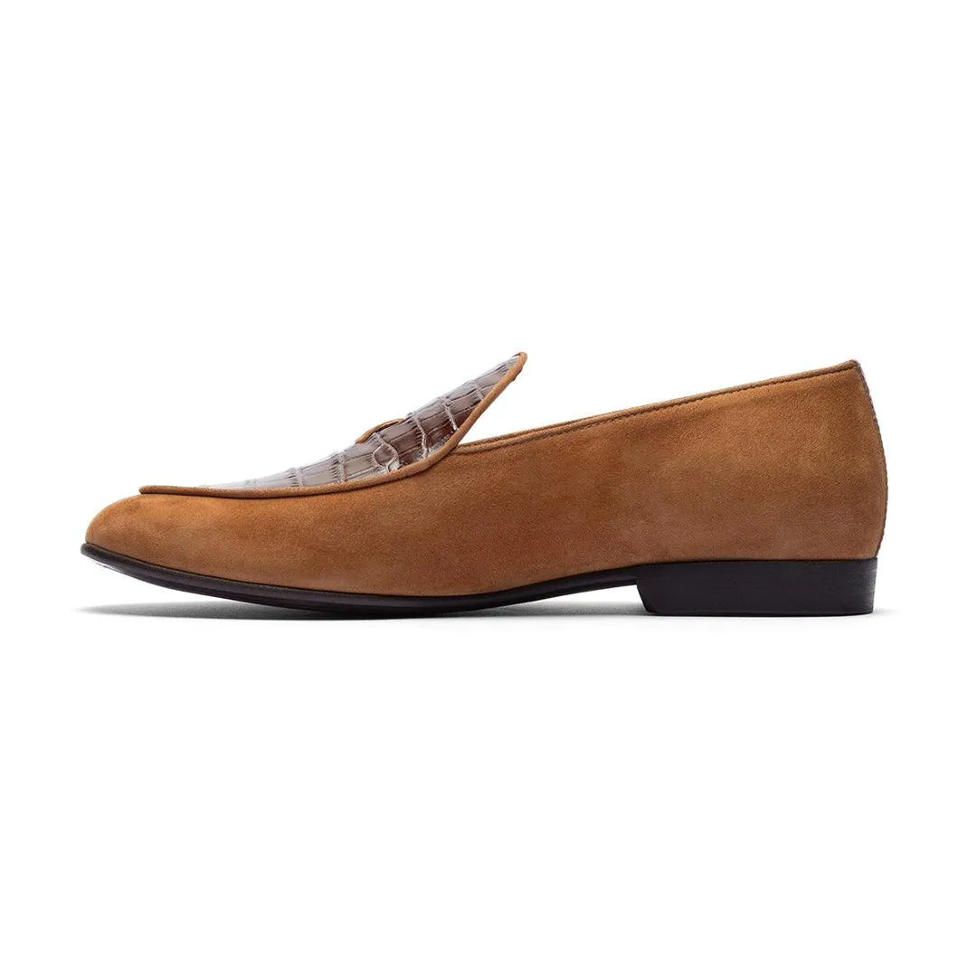 Men's Cognac Croc Milano Loafer From Del Toro Shoes
