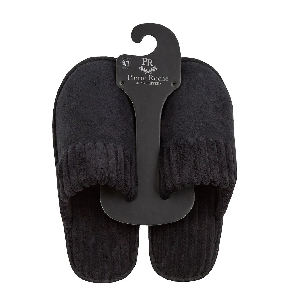 Mens Mule Memory Foam Corduroy Slippers Black