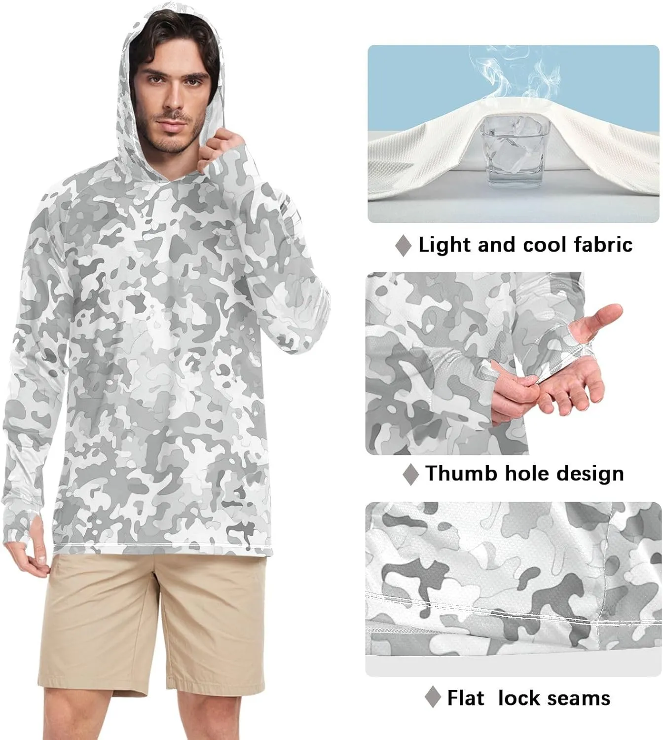 Mens Sun Protection Hoodie Long Sleeve Quick-Dry UPF 50  Rash Guard for Men