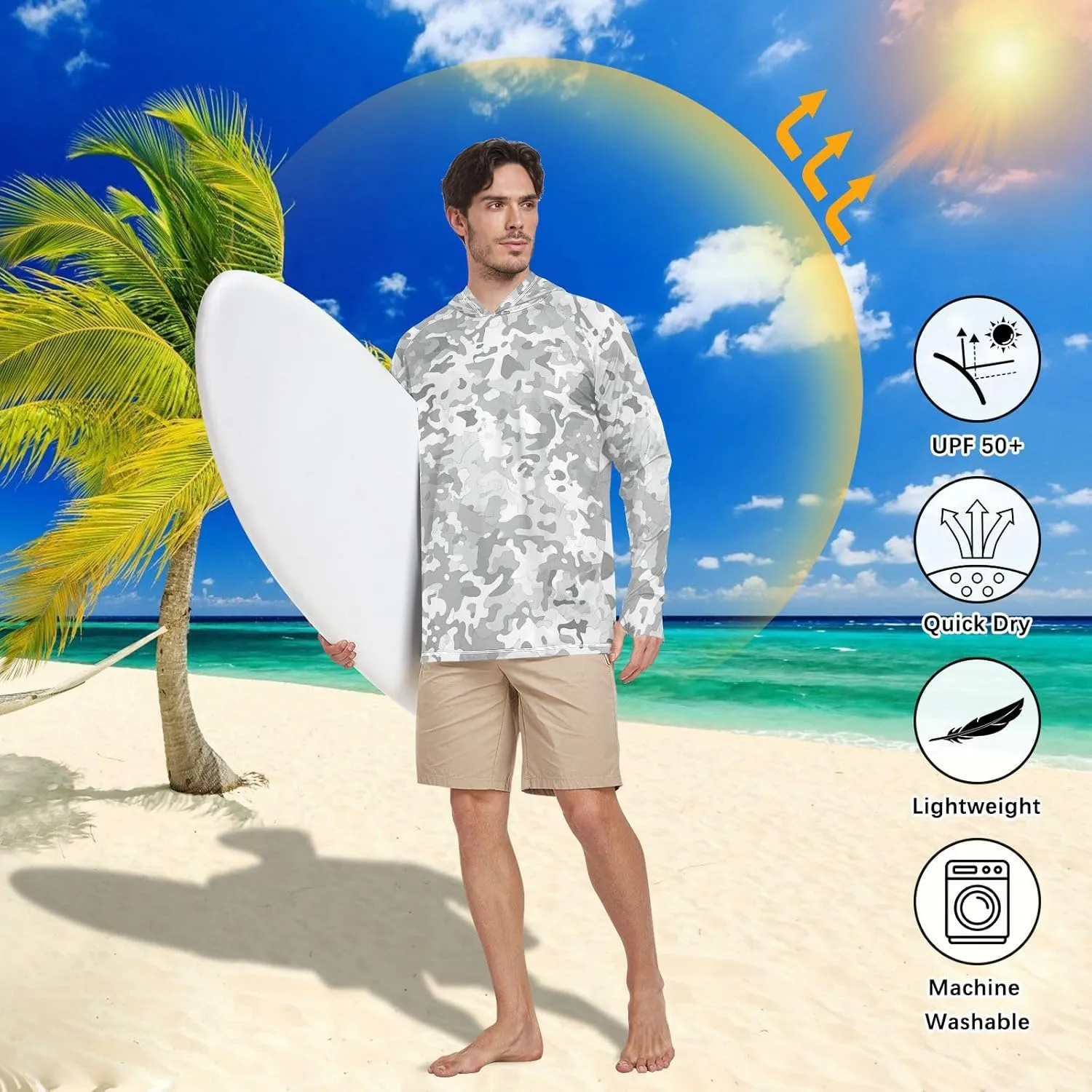 Mens Sun Protection Hoodie Long Sleeve Quick-Dry UPF 50  Rash Guard for Men