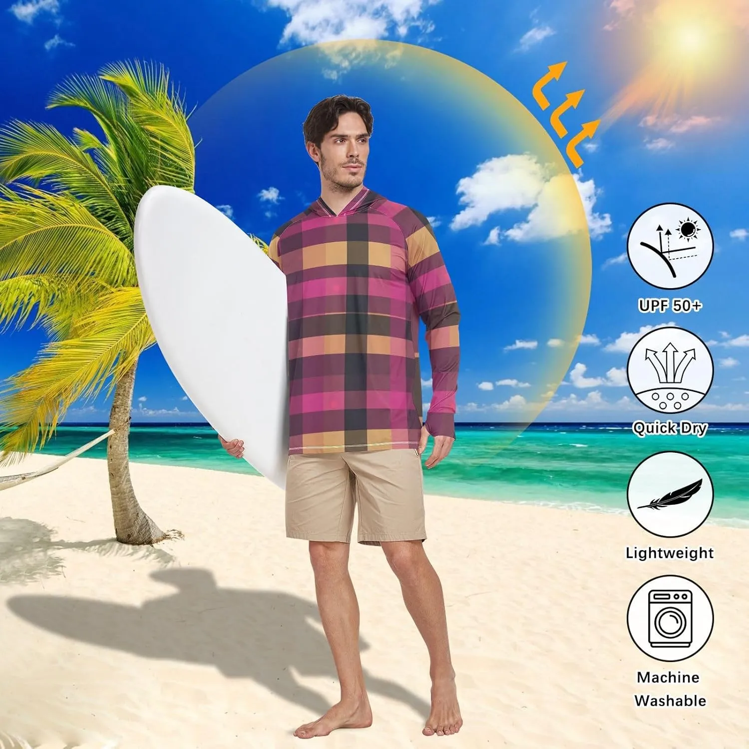 Men's Sun Protection Hoodie Long Sleeve Sun Shirt with Hood UPF 50  Lightweight Rash Guard Hooded Hooded Fishing Shirts