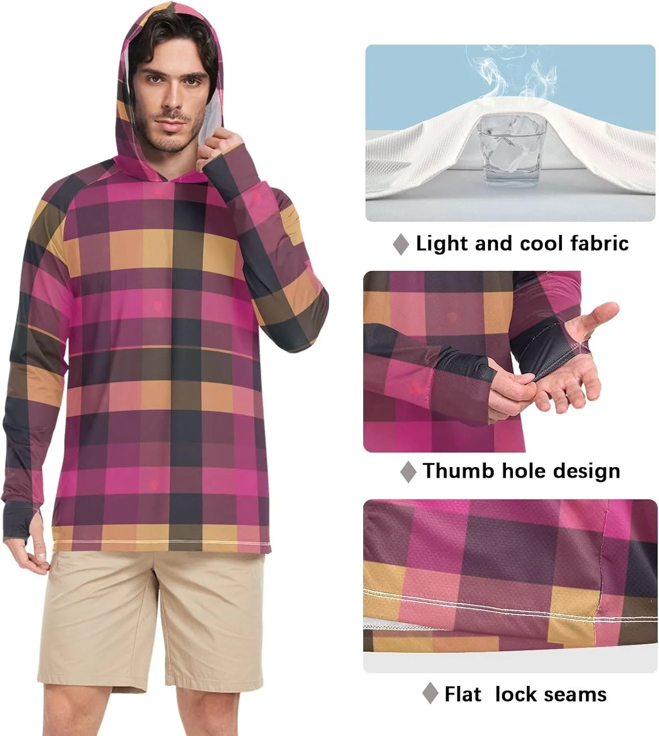 Men's Sun Protection Hoodie Long Sleeve Sun Shirt with Hood UPF 50  Lightweight Rash Guard Hooded Hooded Fishing Shirts