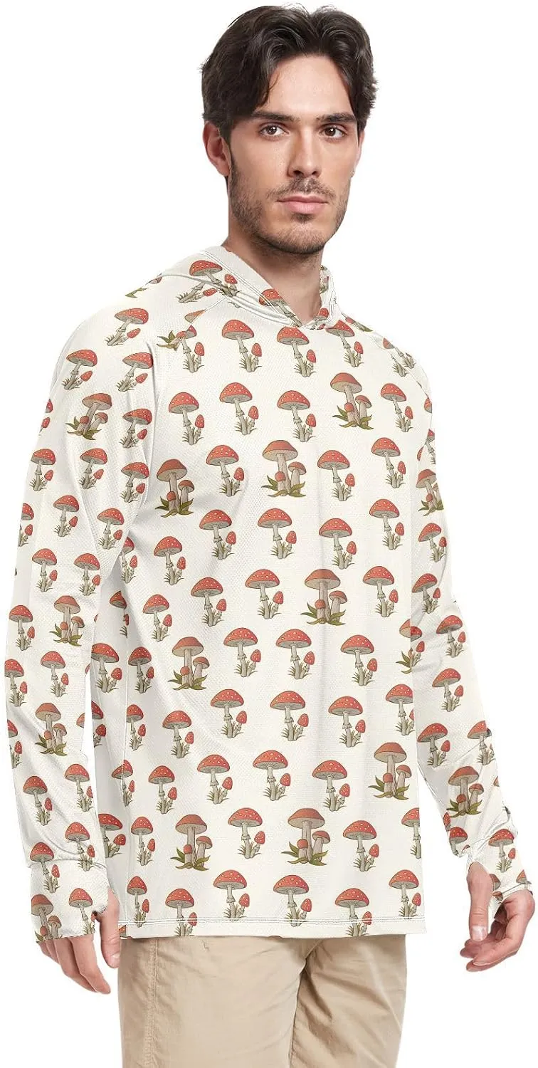 Mens Sun Shirts Protection Long Sleeve Amanita Mushroom Fishing Shirt UPF 50  Sailing Shirts Hooded Rashguard for Men