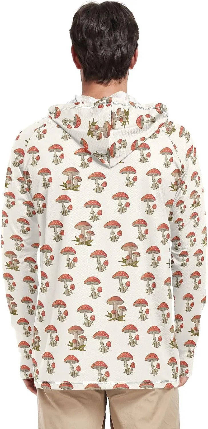 Mens Sun Shirts Protection Long Sleeve Amanita Mushroom Fishing Shirt UPF 50  Sailing Shirts Hooded Rashguard for Men