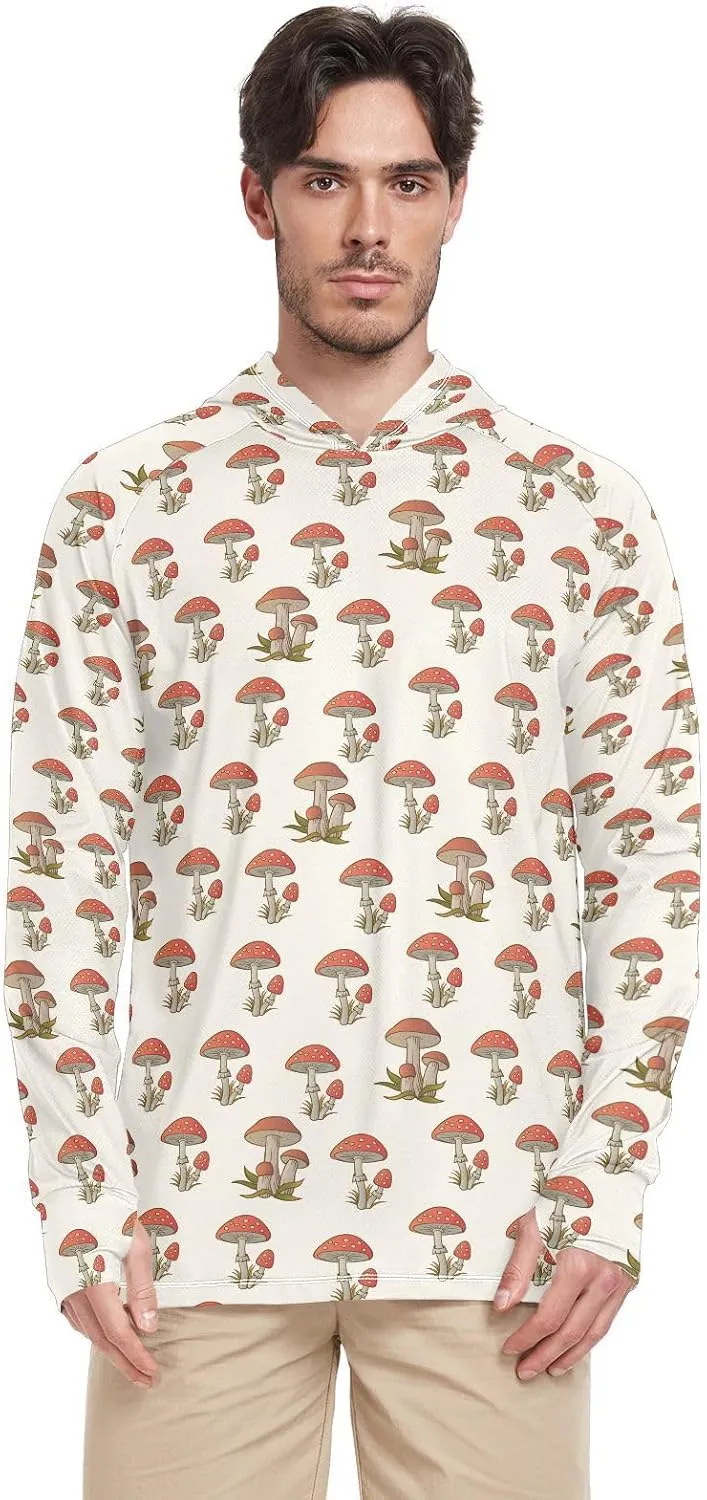 Mens Sun Shirts Protection Long Sleeve Amanita Mushroom Fishing Shirt UPF 50  Sailing Shirts Hooded Rashguard for Men