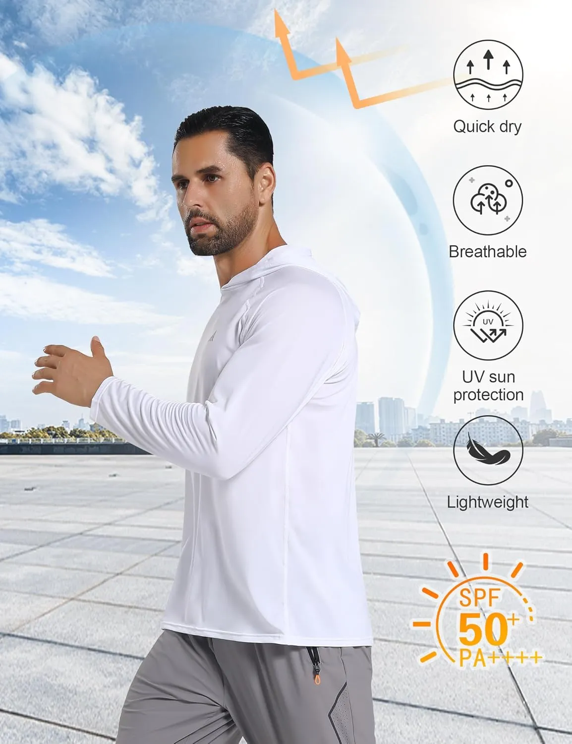 Men's UPF 50  Sun Protection Hoodie Shirts Long Sleeve Rash Guard Fishing Hiking SPF UV Shirt Quick Dry