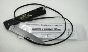 Mercator German Made Otter-Messer Black Cat Carbon Steel Pocket Knife with Shackle with a Leather Lanyard Strap