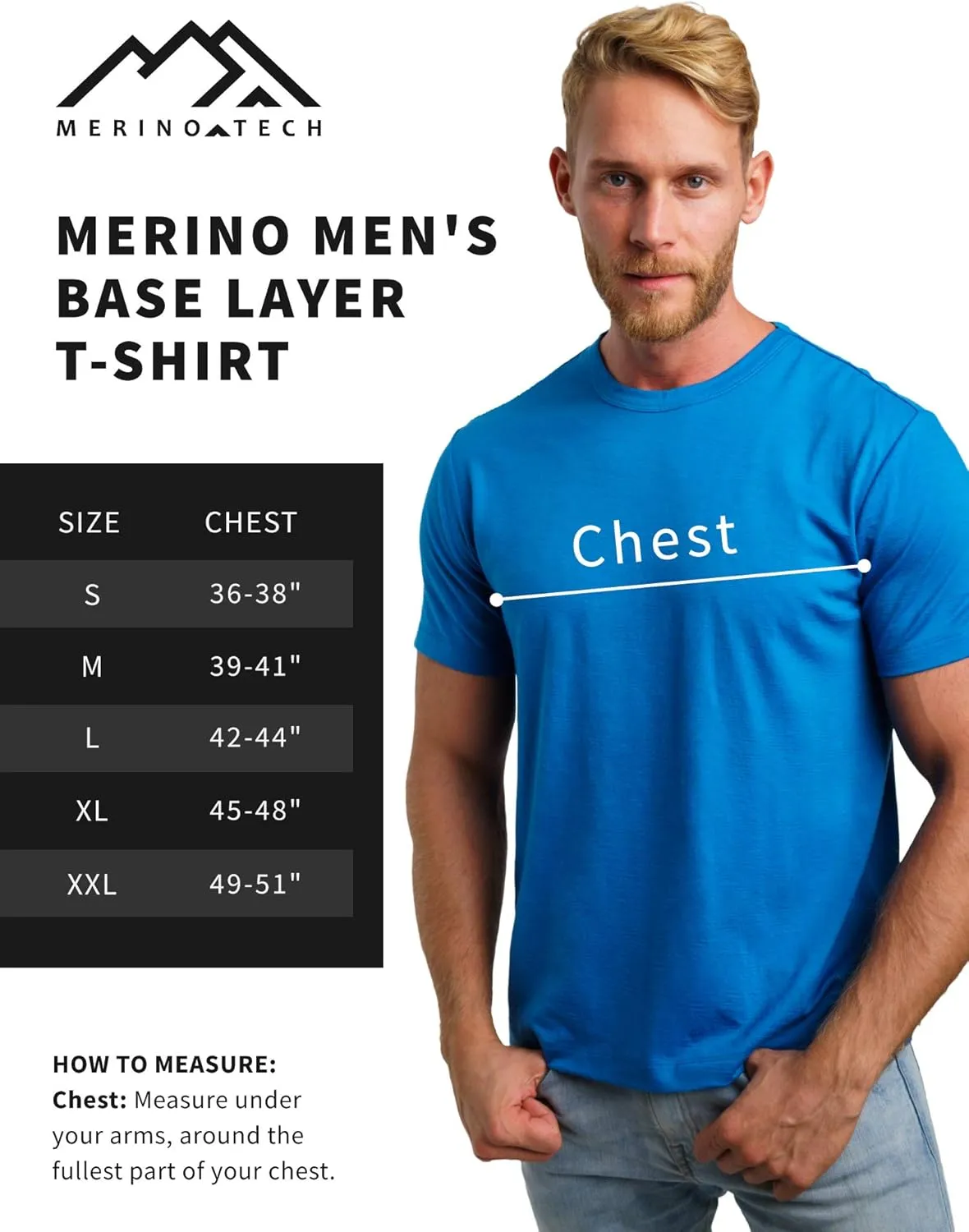 Merino.tech Merino Wool T-Shirt Mens - 100% Organic Merino Wool Undershirt Thermal Shirt Men and Hiking Socks