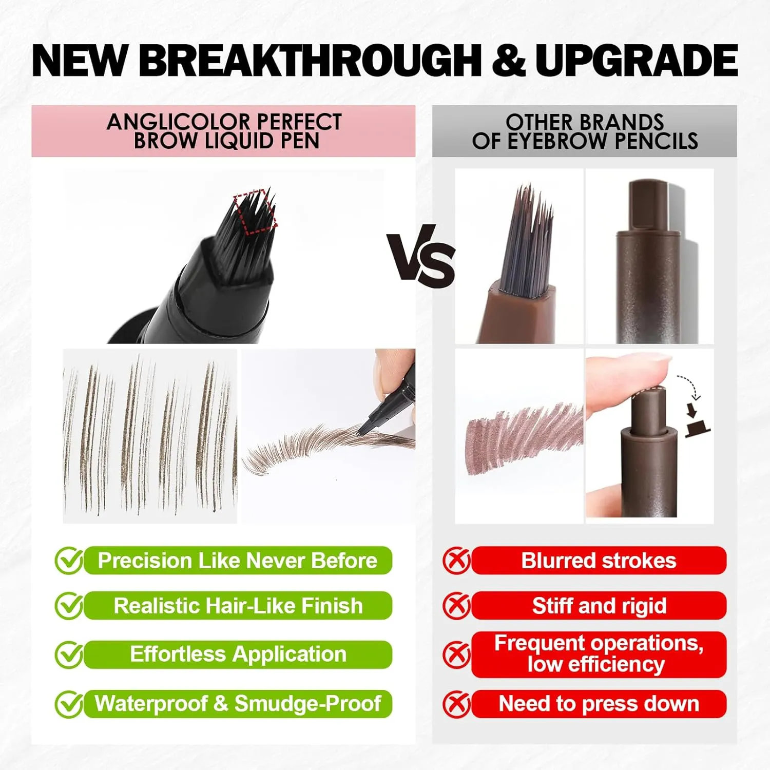 Microblading Eyebrow Pen, Liquid Eyebrow Pencil, Square Angled Eyebrow Brush Natural Hair-Like Brow, Long-Lasting, Waterproof Eyebrow Pen Easy To Color Quick Drying (03 Gray Brown)