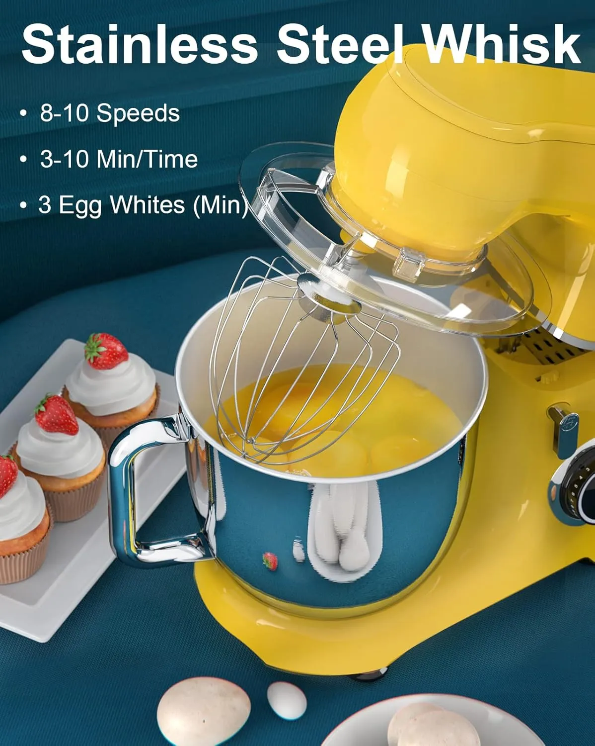 Mini Angel Stand Mixer,10-Speed Kitchen Electric Mixer,Tilt-Head Food Mixer with Dough Hook, Wire Whisk, Flat Beater, Stainless Steel Bowl (5.5QT, Yellow)