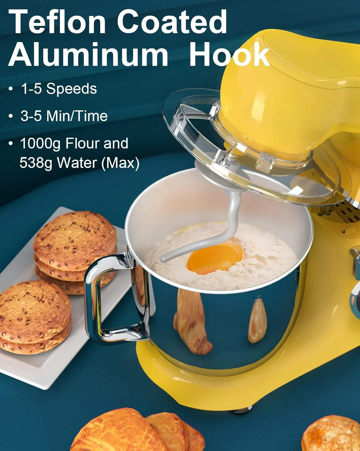 Mini Angel Stand Mixer,10-Speed Kitchen Electric Mixer,Tilt-Head Food Mixer with Dough Hook, Wire Whisk, Flat Beater, Stainless Steel Bowl (5.5QT, Yellow)